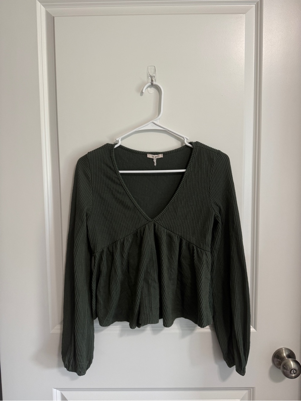 Olive Green Ribbed V-Neck
